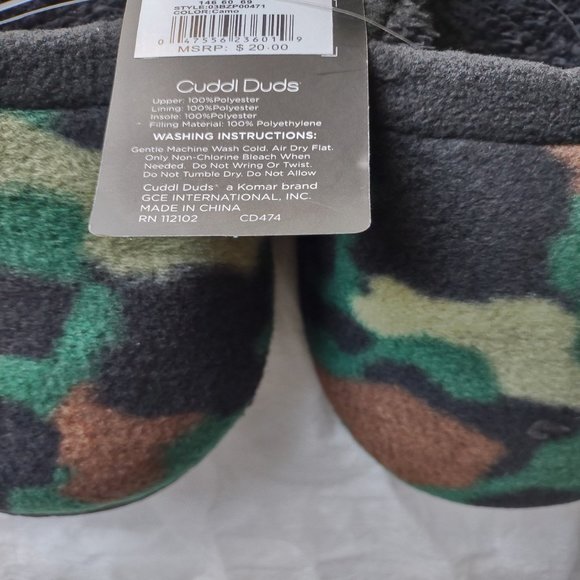 NWT Cuddl Duds Camo Fleece Clog Slippers Boys Large 5-6 (L) - Picture 3 of 6